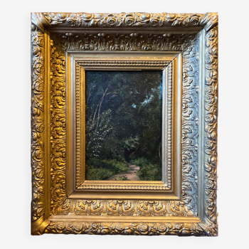 Tableau HSP "Paysage de forêt" signé ....Gain daté de 1870 + cadre XIX°