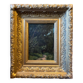 Tableau HSP "Paysage de forêt" signé ....Gain daté de 1870 + cadre XIX°