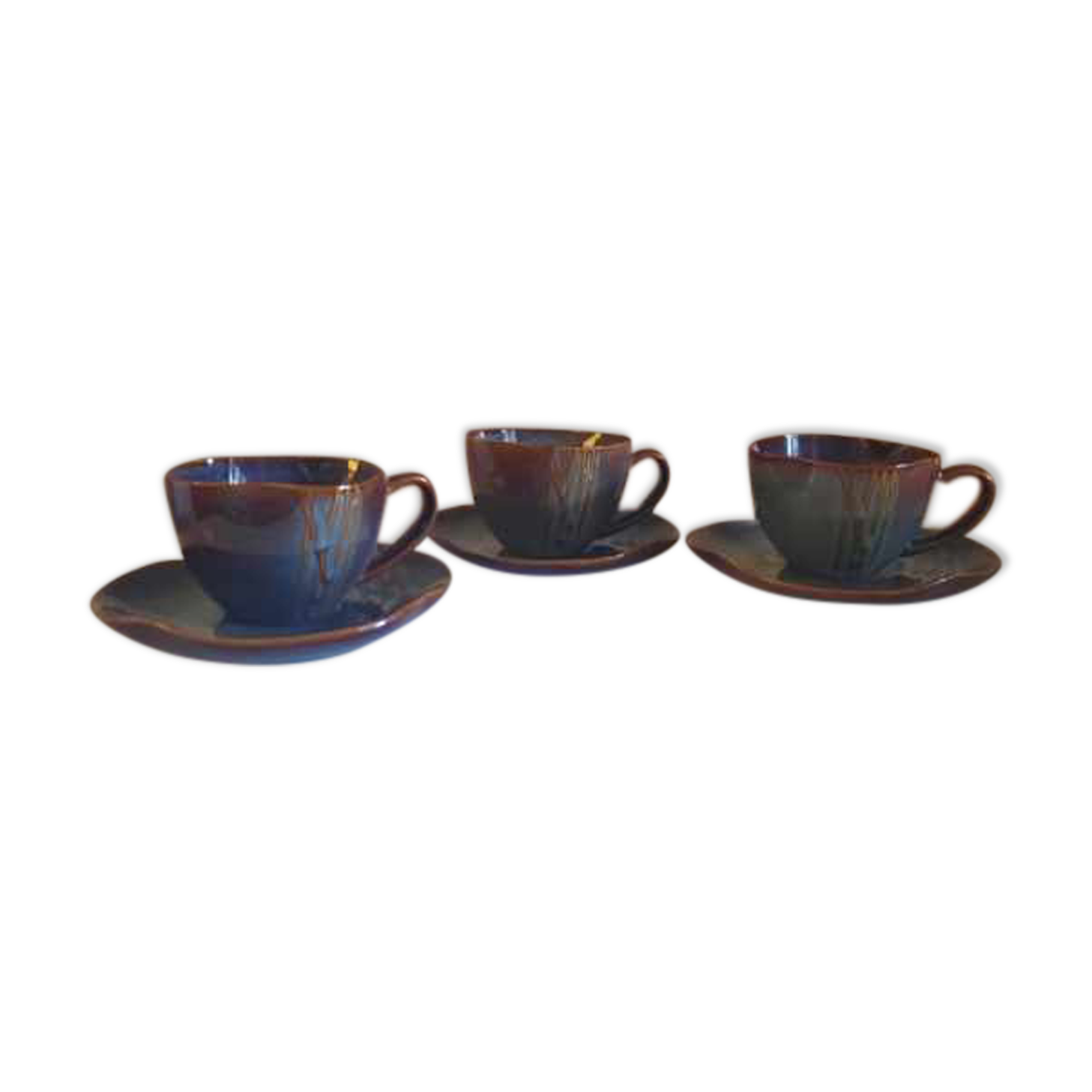 Rare Set 3 Coffee Cups and Saucers Médard De Noblat By Hualian Copenhagen Blue new condition