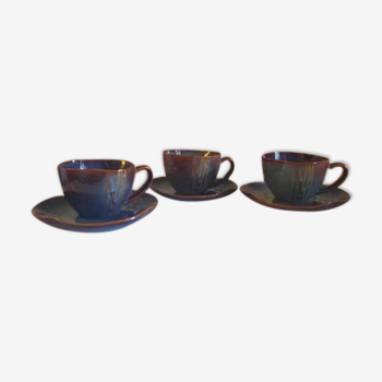 Rare Set 3 Coffee Cups and Saucers Médard De Noblat By Hualian Copenhagen Blue new condition