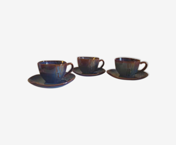 Rare Set 3 Coffee Cups and Saucers Médard De Noblat By Hualian Copenhagen Blue new condition