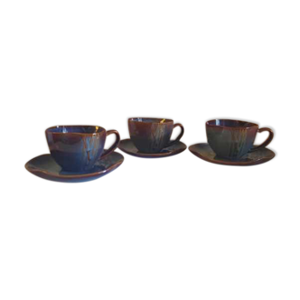 Rare Set 3 Coffee Cups and Saucers Médard De Noblat By Hualian Copenhagen Blue new condition