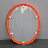 Miroir ovale italien des années 1970, cadre en plastique orange
