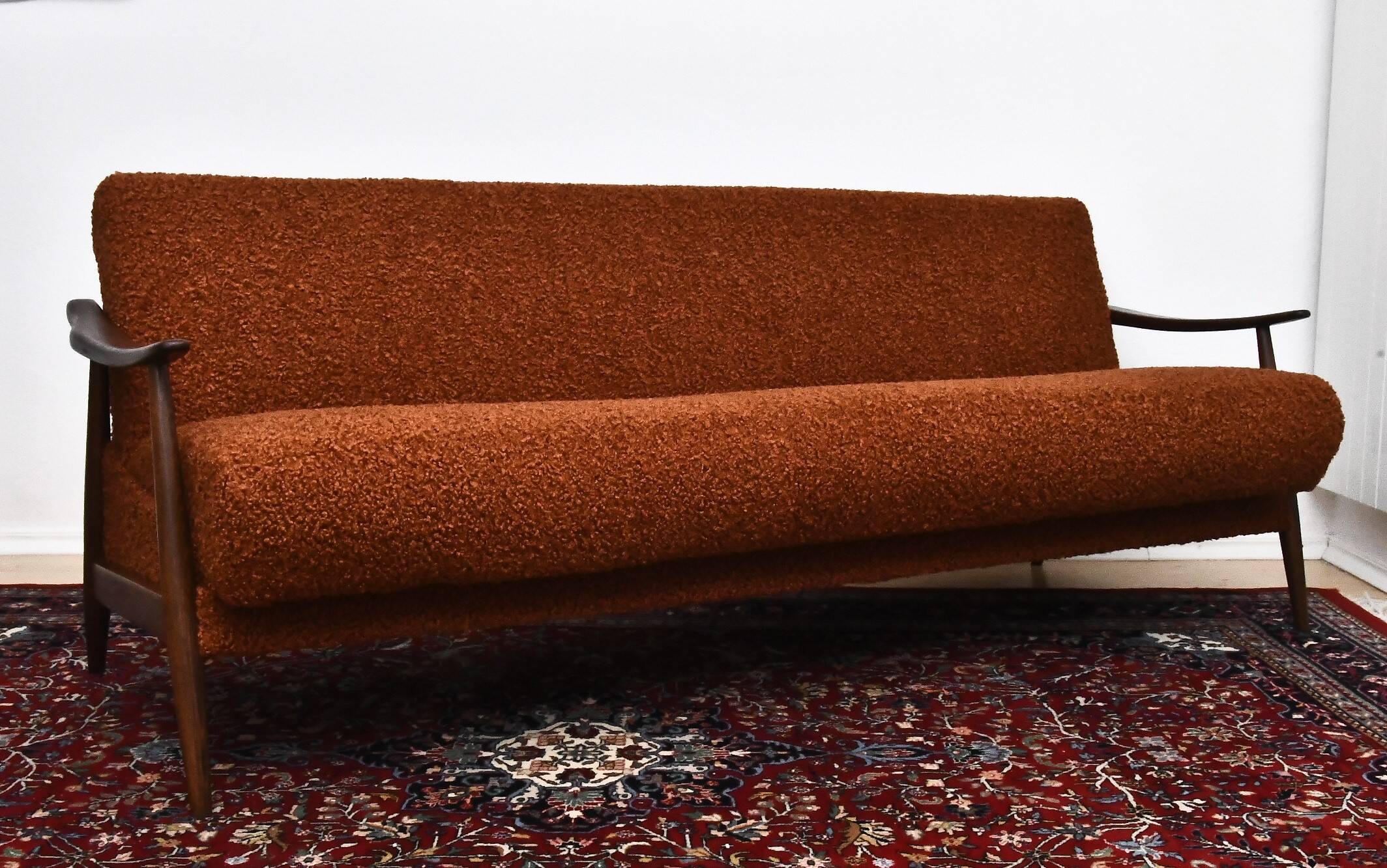 Scandinavian-style folding sofa in brown boucle fabric, 1960s