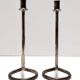 Minimalist Pair of Silver Plated Metal Candleholders in the Style of Sabattini
