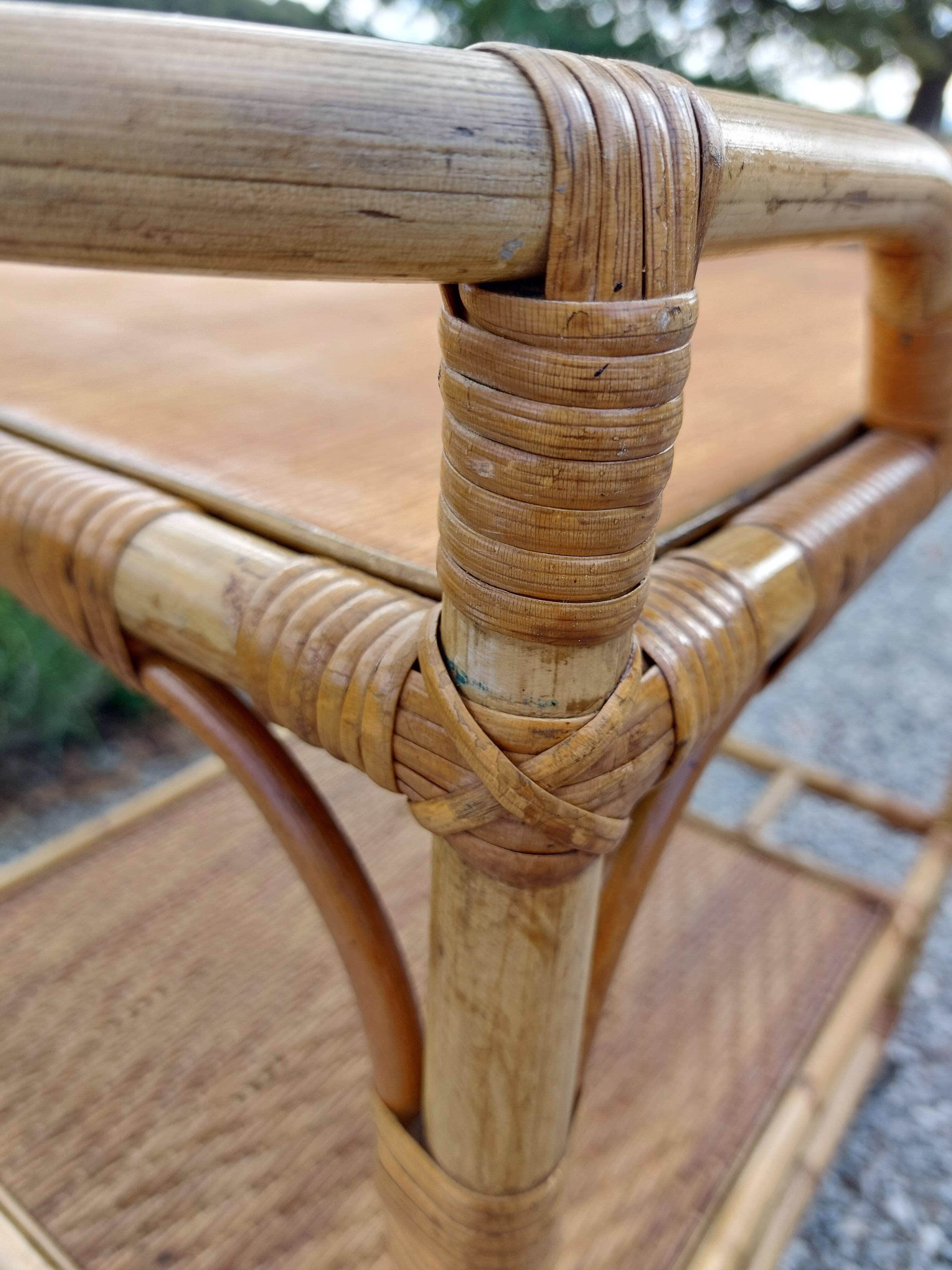 wheeled wicker dessert trolley, console, vintage