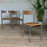 4 chrome and straw chairs