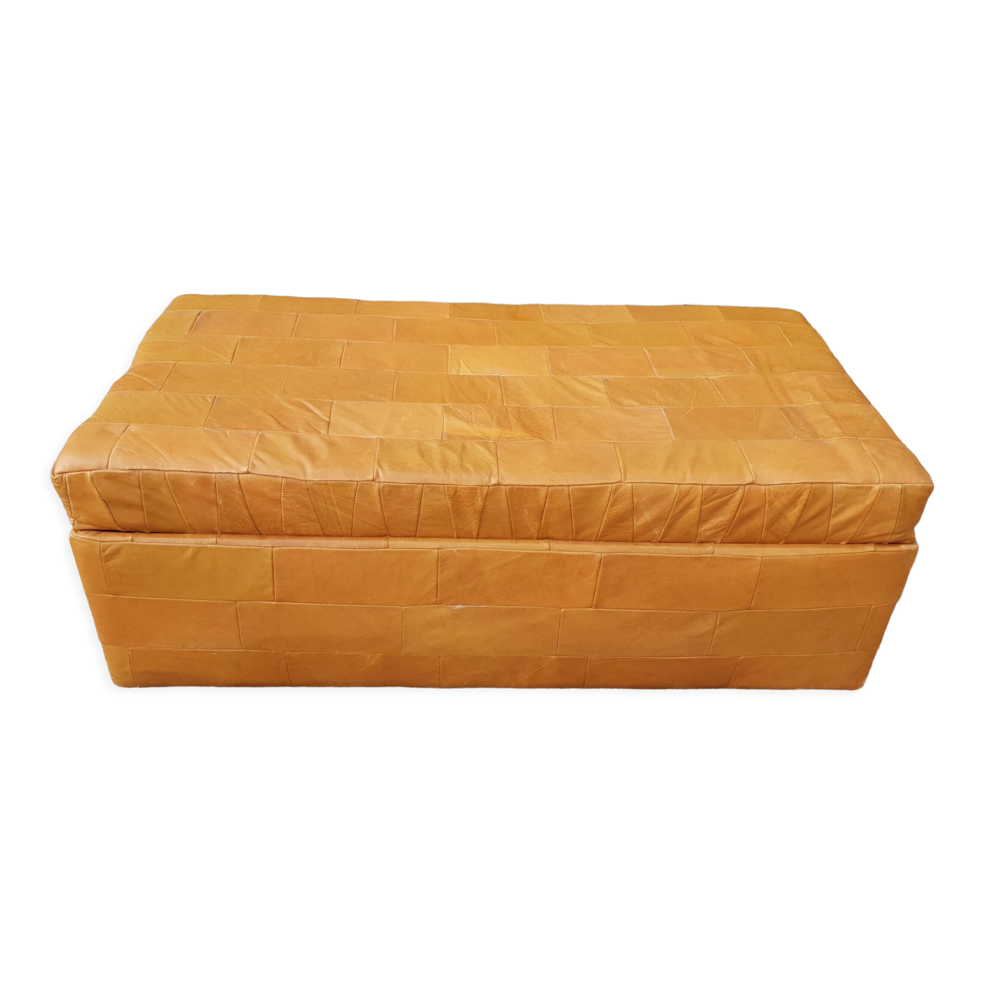 1970 leather patchwork chest bench