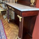 Italian Empire Mahogany and Parcel Gilt Console with Mirror and Carrara Marble Top, Late 18th Century
