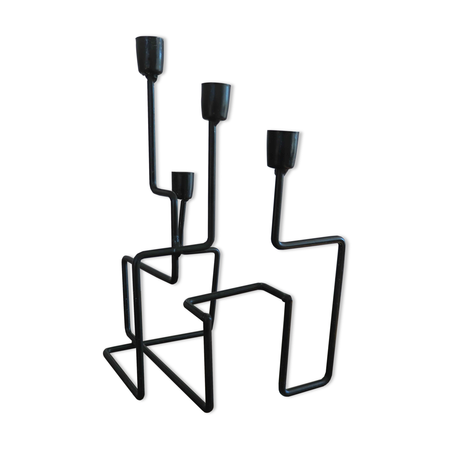 Modernist candle holder in black lacquered metal 1990