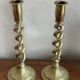 Duo of twisted brass candle holders