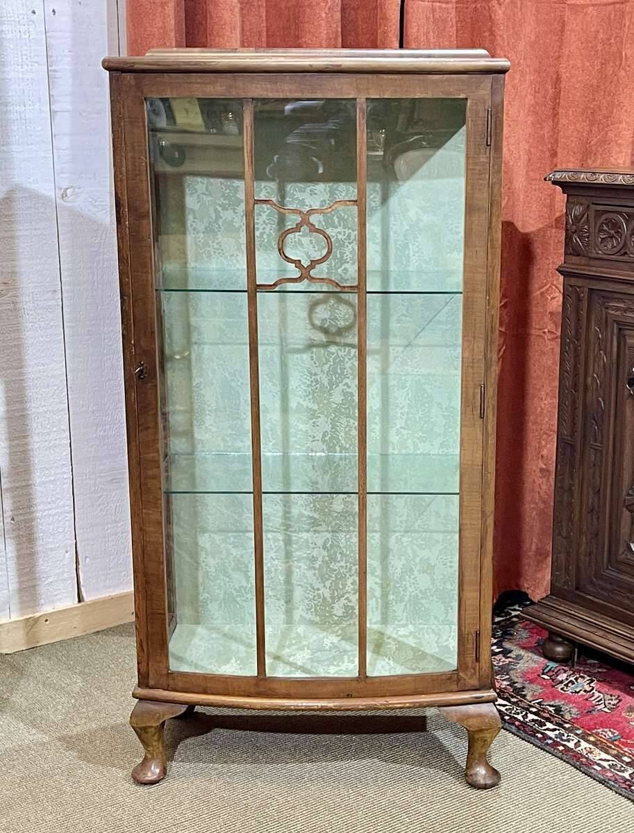 1950s English walnut display cabinet