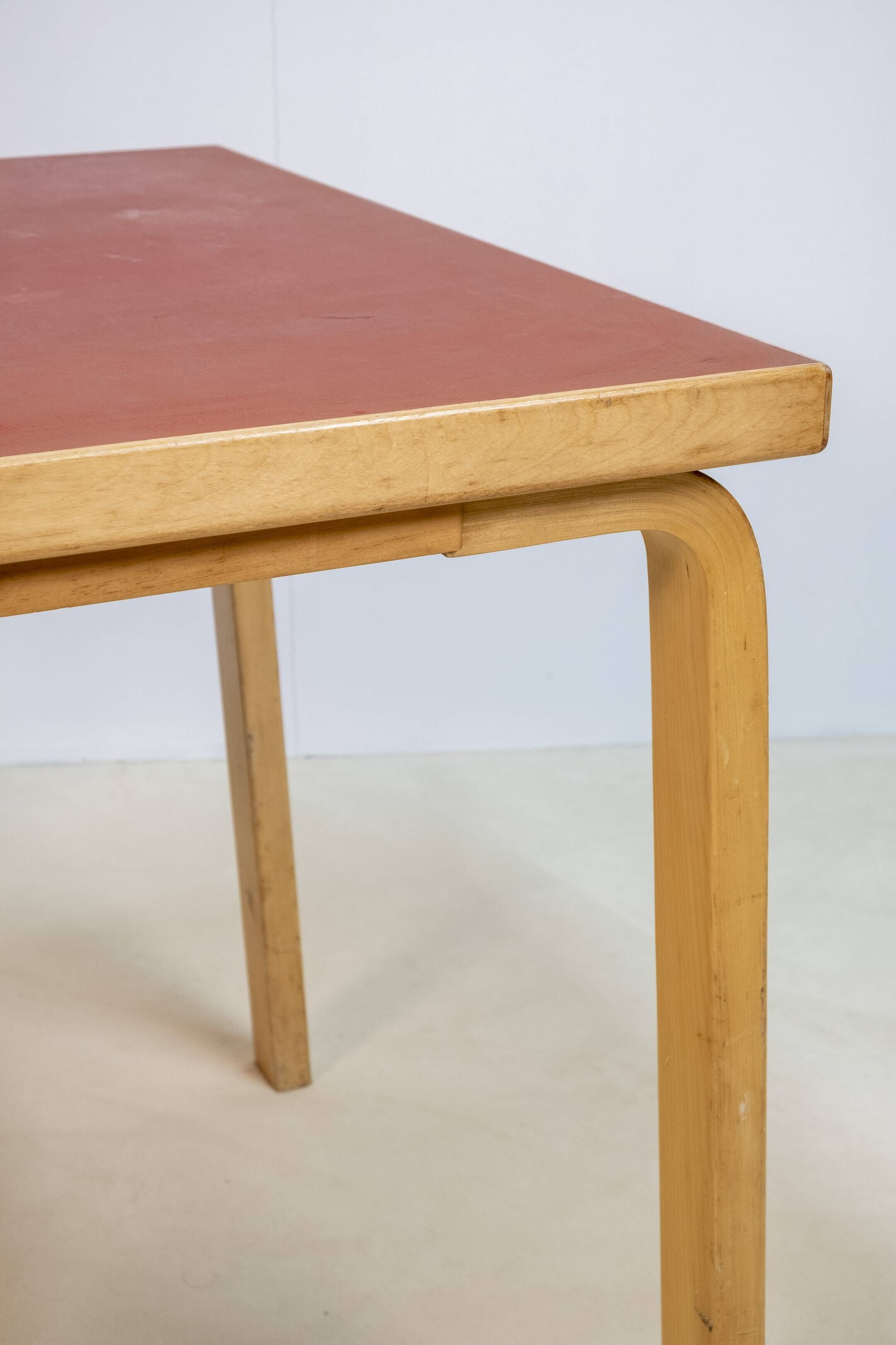 Alvar Aalto Model 81C Square Dining Table in Red Linoleum, Artek, 1970s