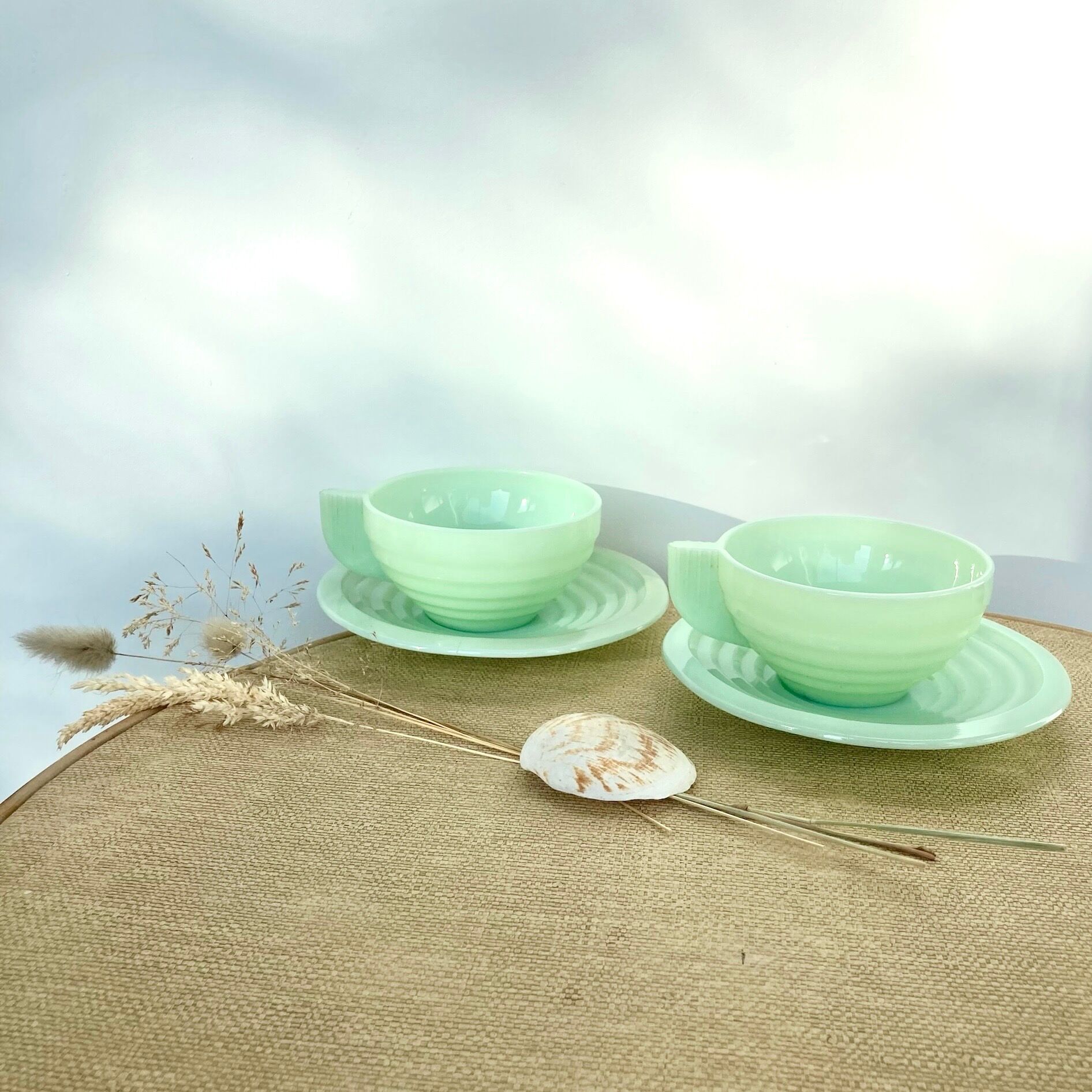 2 cups and saucers opaline mint art deco 50/60