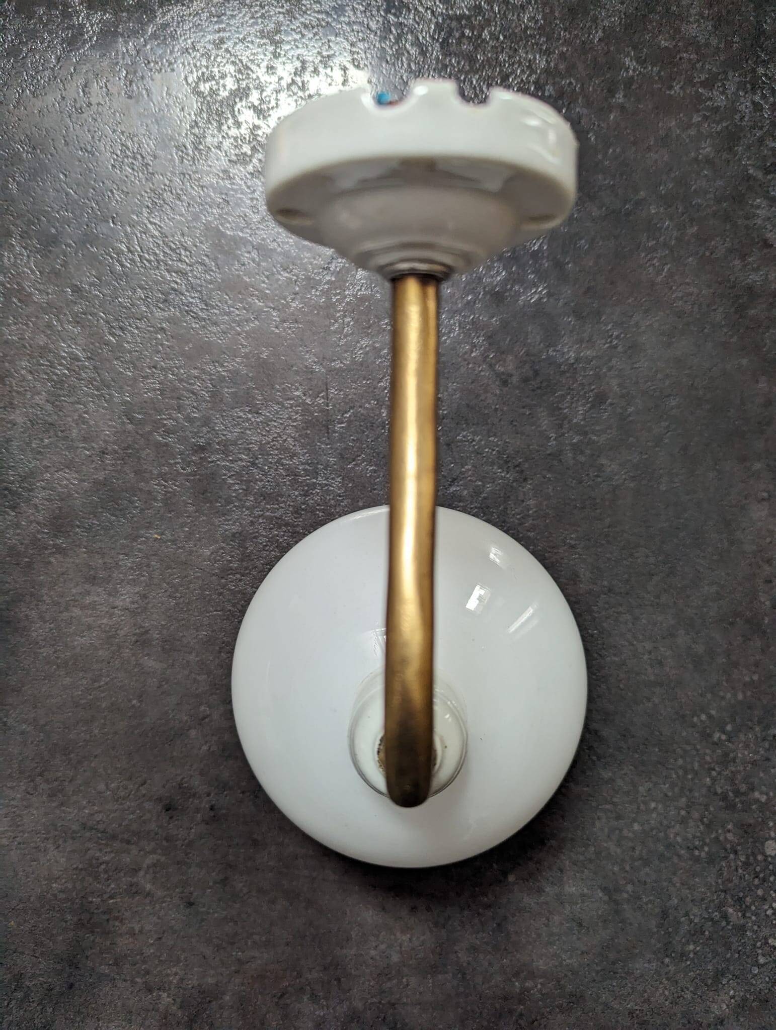 Old opaline brass globe wall light & art deco porcelain base 1930 Ø 13 cm