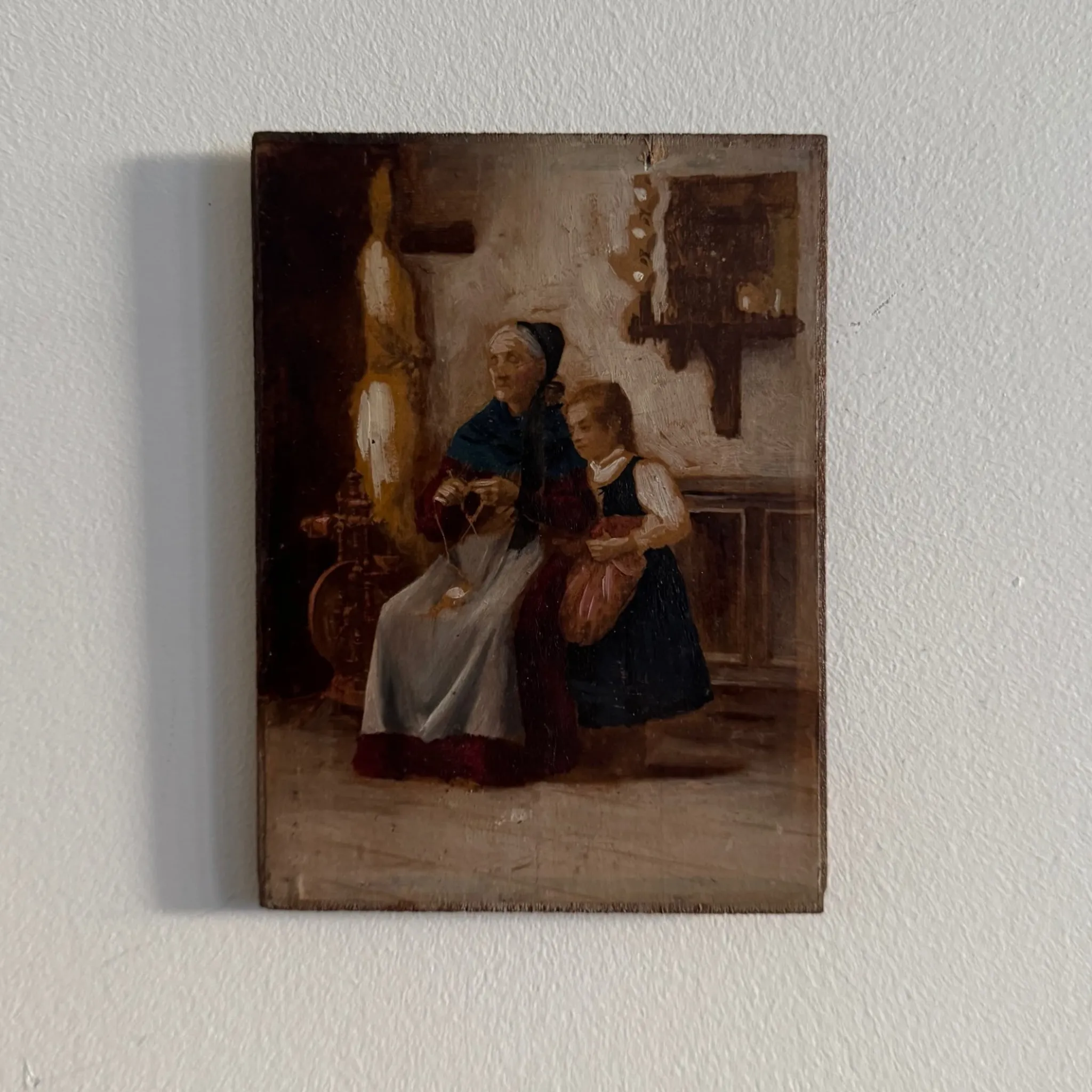 Oil on panel enhanced Breton interior scene