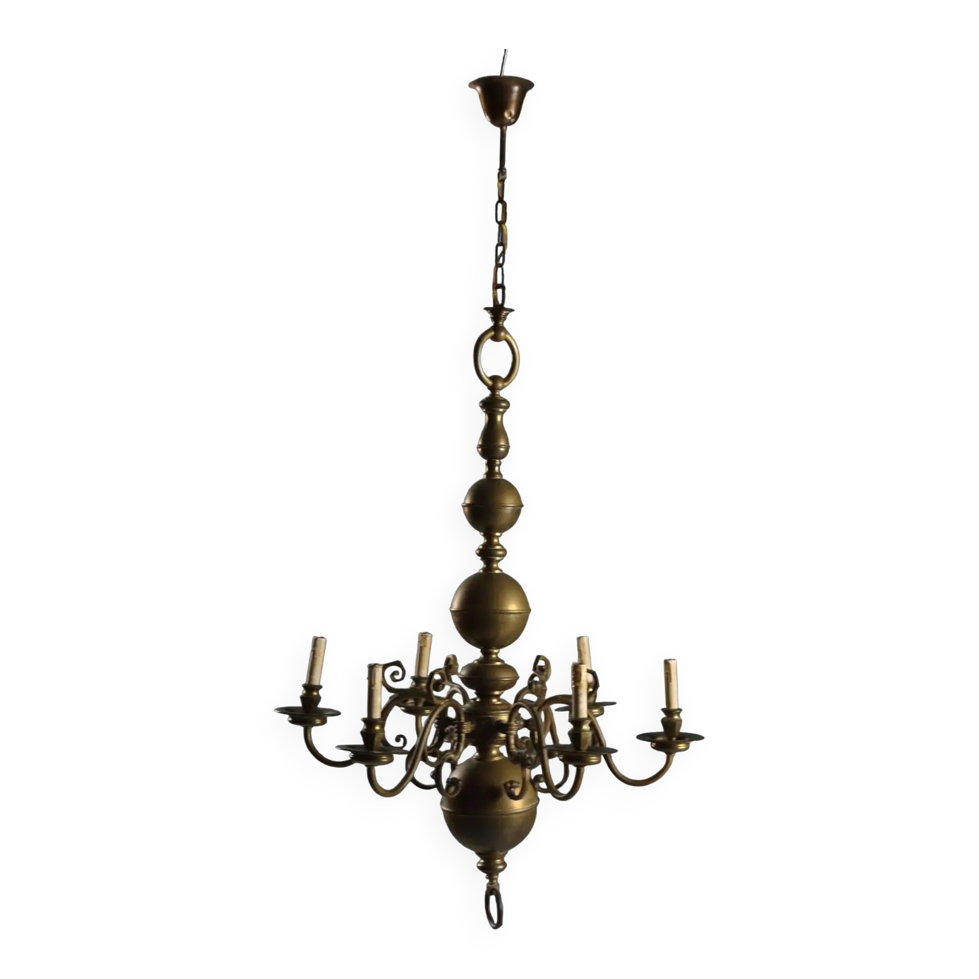 Lustre ancien en bronze à décorations, Pays-Bas, XXe siècle
