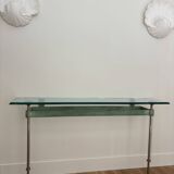 Console métal et verre, pièce unique 1980
