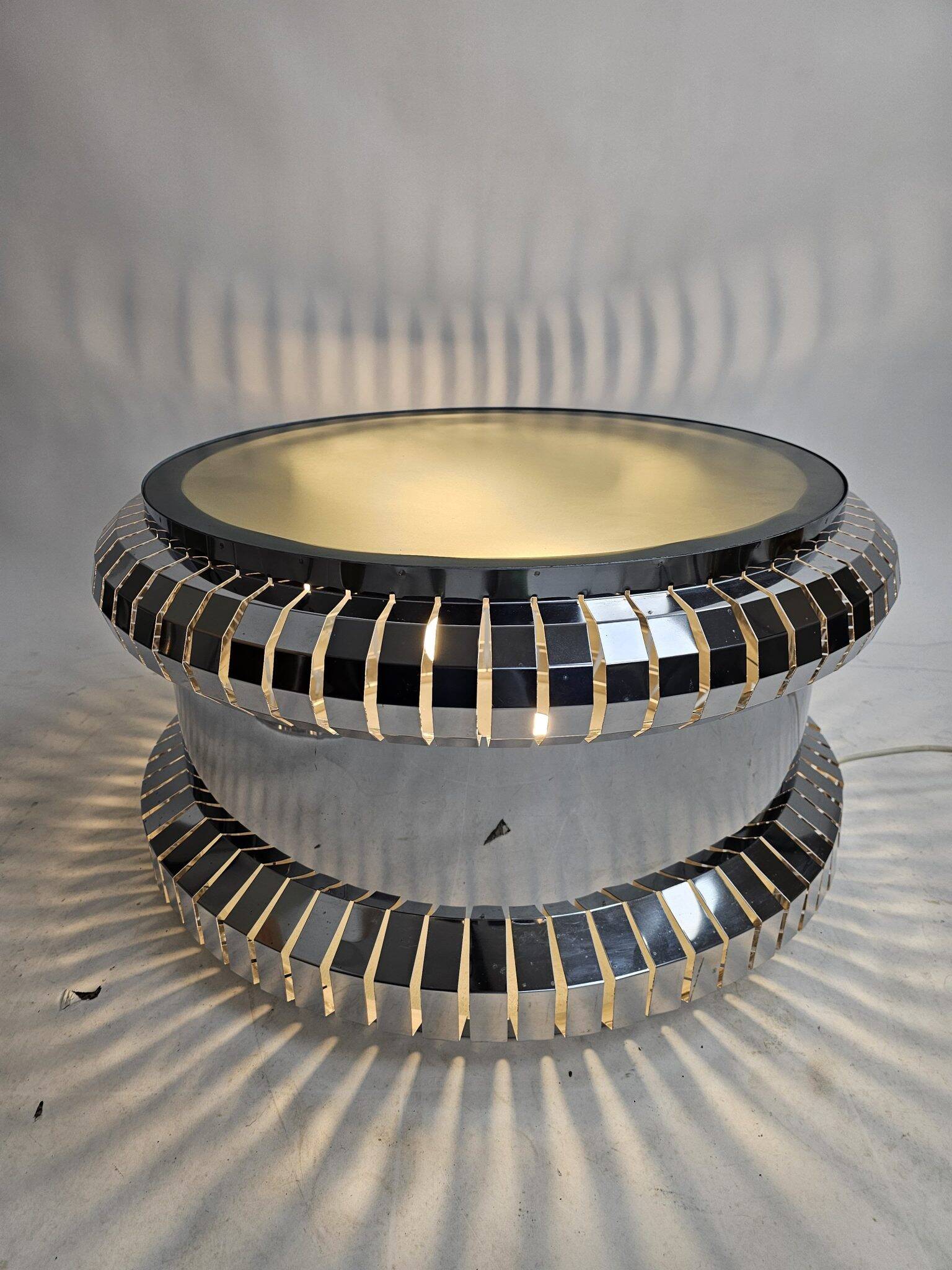 Coffee table chrome and glass with light inside Italy 70s