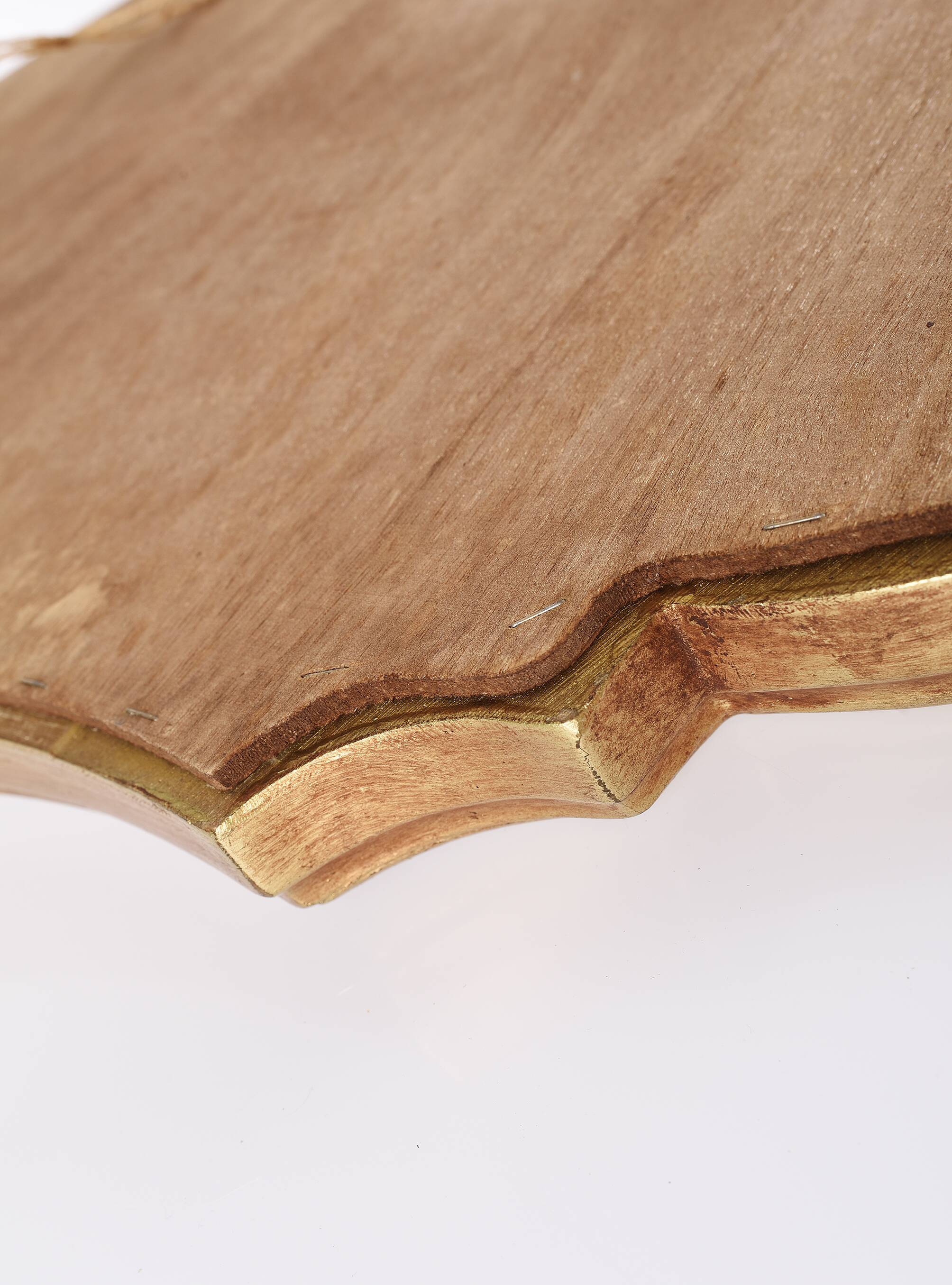 Large old mirror, golden shell, height 70 cm