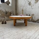 Round coffee table white ceramic and wood