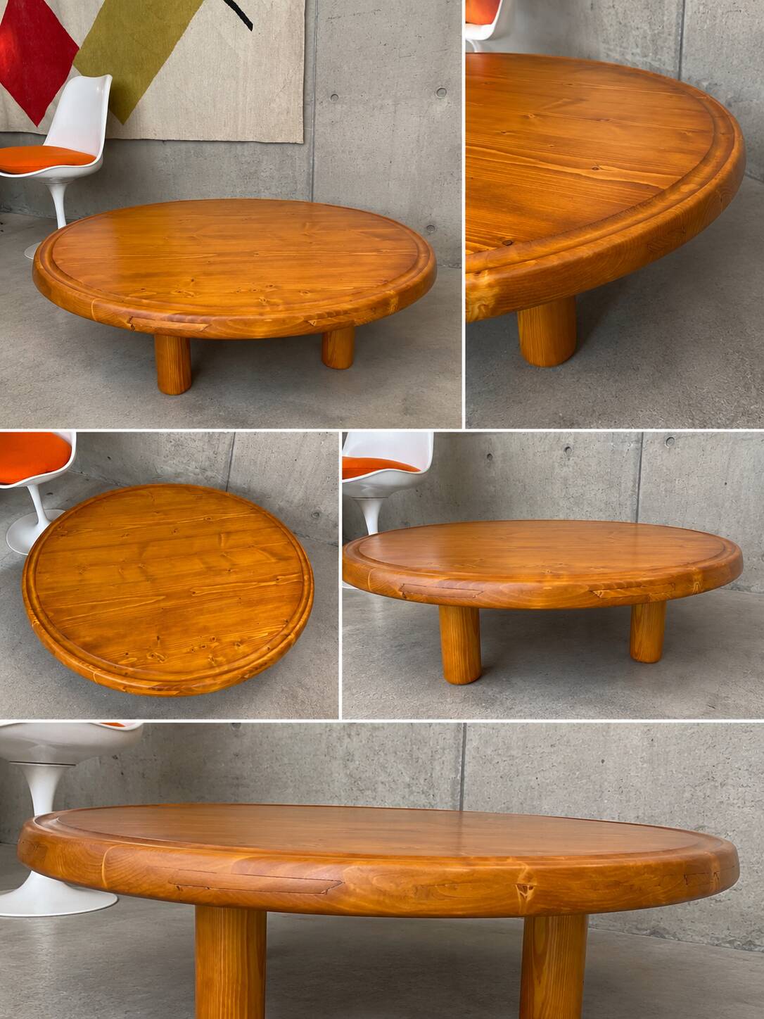 Round Pine Coffee Table in the style of Charlotte Perriand for Les Arcs,