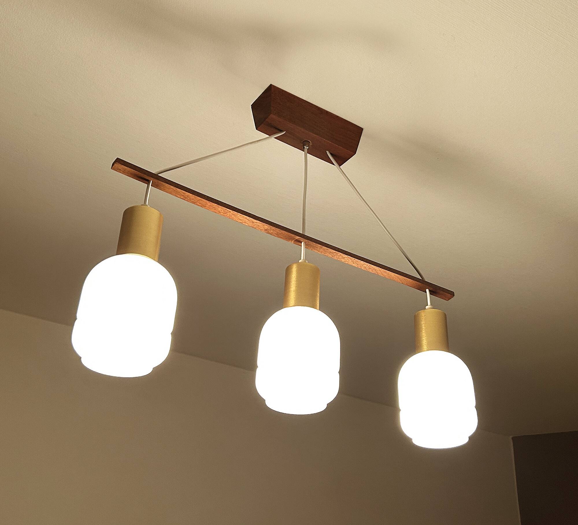 Vintage Scandinavian Pendant Light Teak Glass