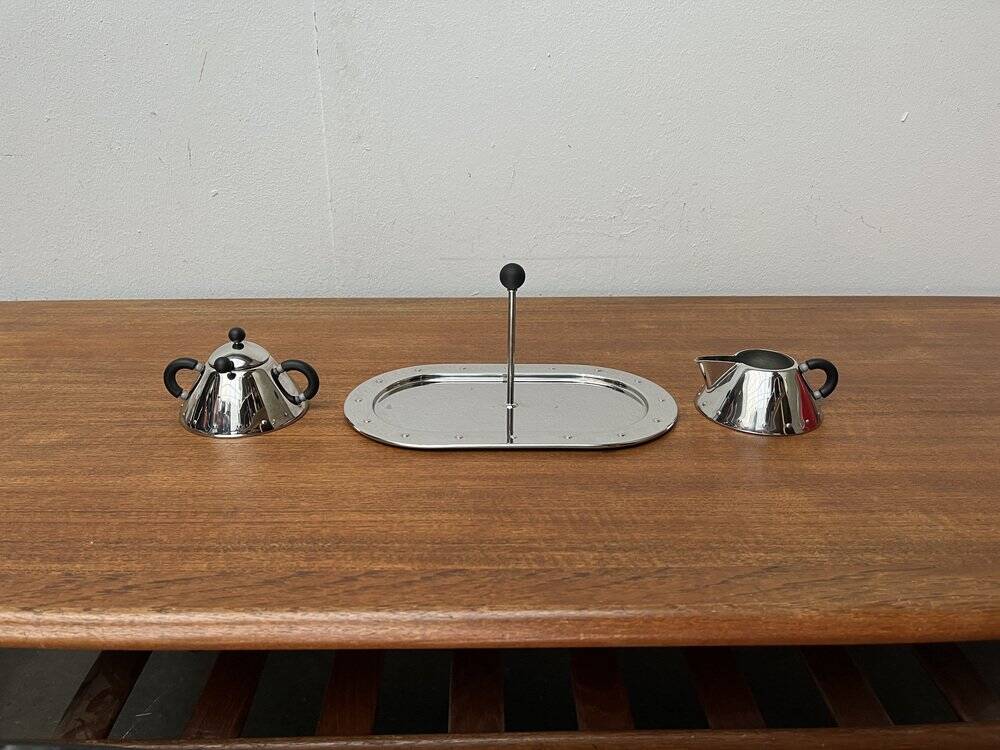 Postmodern Italian plateau for sugar and milk by Michael Graves for Alessi, 1980s, set of 3.