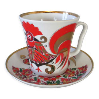 Mug et soucoupe Coq Lomonosov Russie