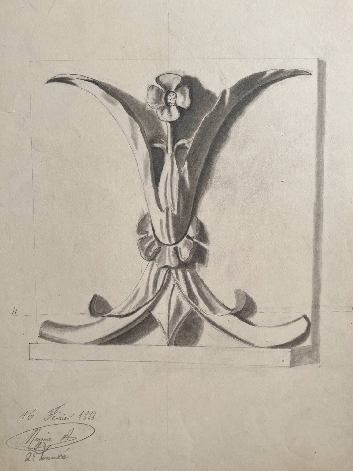 Old academic drawing ornament classical architecture late 19th century