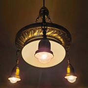 Polished Brass Art Nouveau Chandelier with Opaline Glass Dome