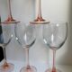 Set of 6 large pink-stemmed wine glasses Made in France 1970s