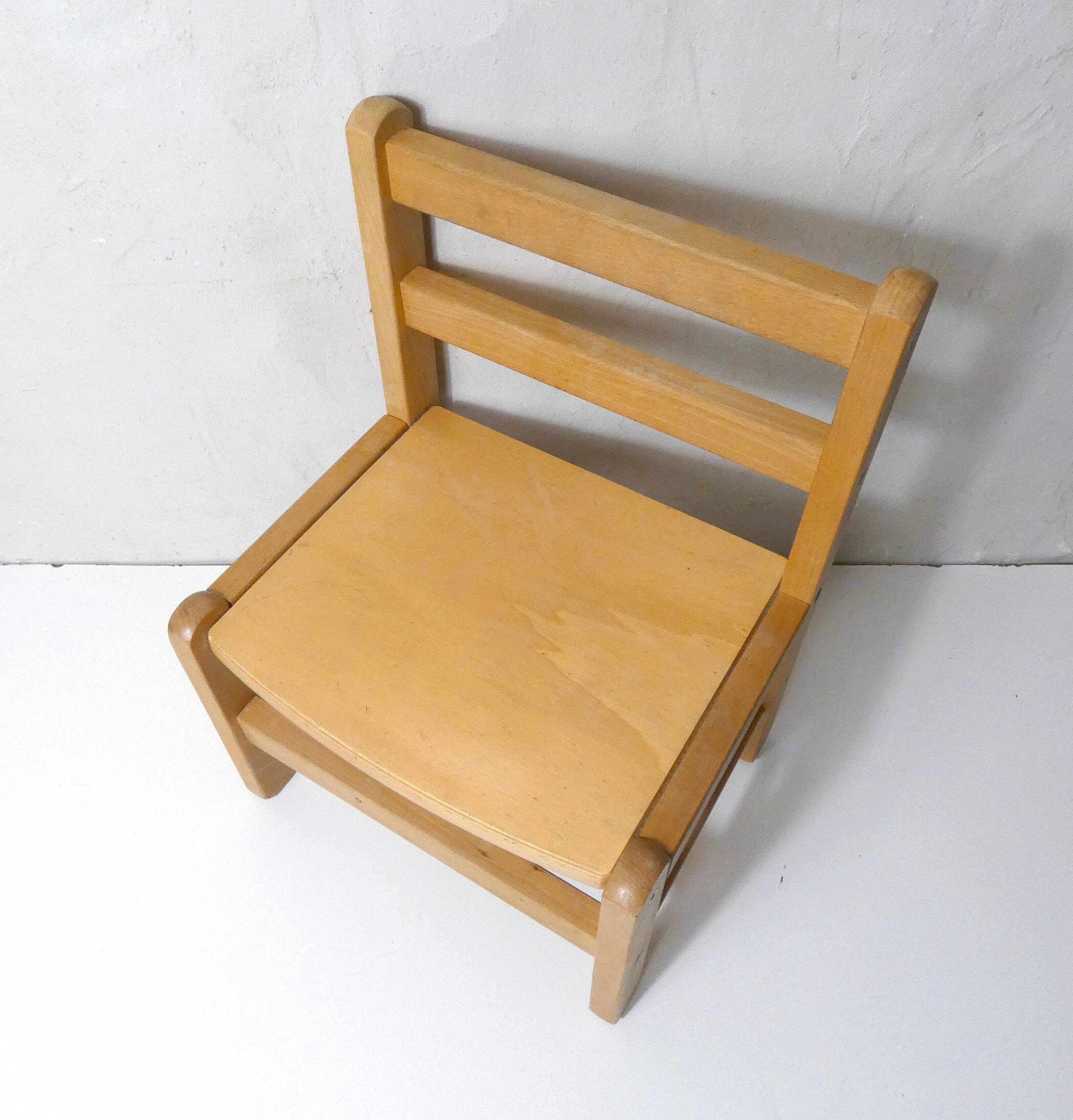 Small vintage combelle wooden chair for children