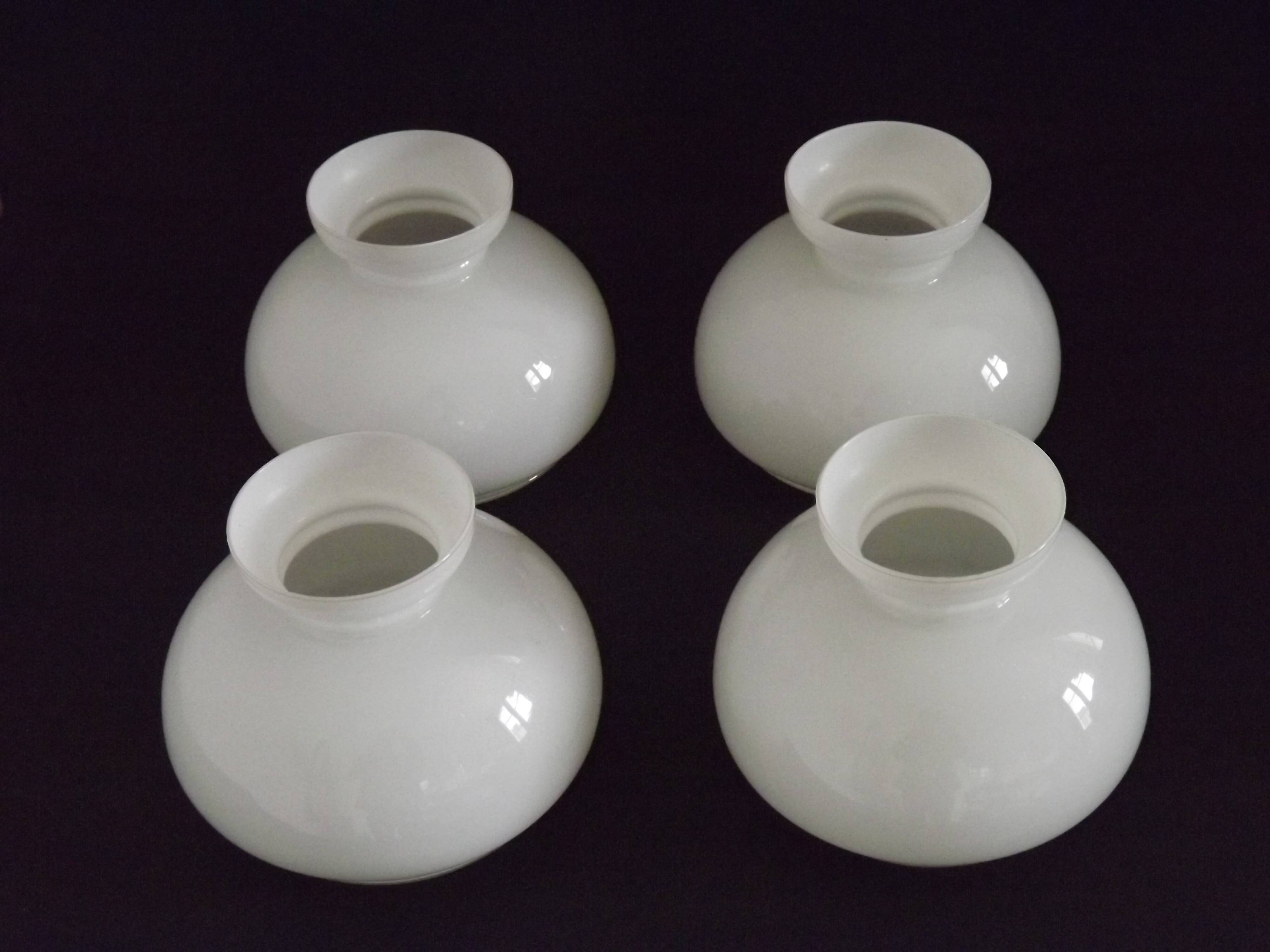 French vintage set of 4 white opaline glass lantern-style replacement shades.