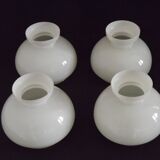 French Vintage Set of 4 White Opaline Glass Lantern-Style Replacement Shade