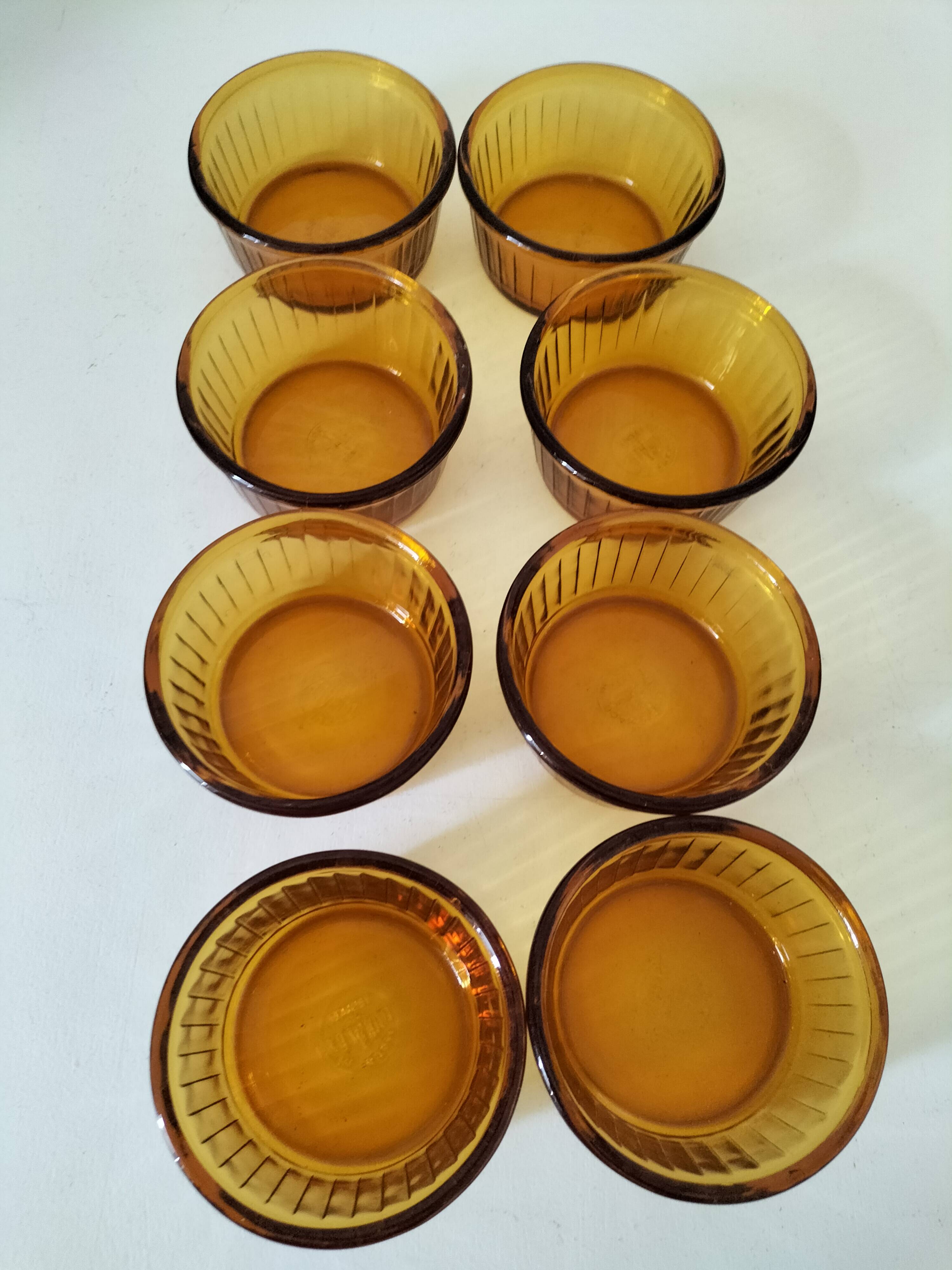Set of 8 Duralex amber-colored ramekins