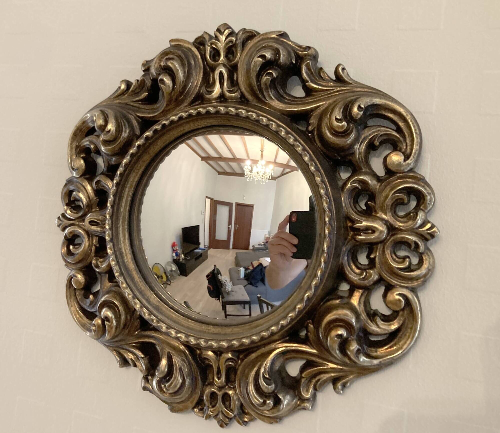 Vintage convex witch mirror – carved gilded wood – 1960s