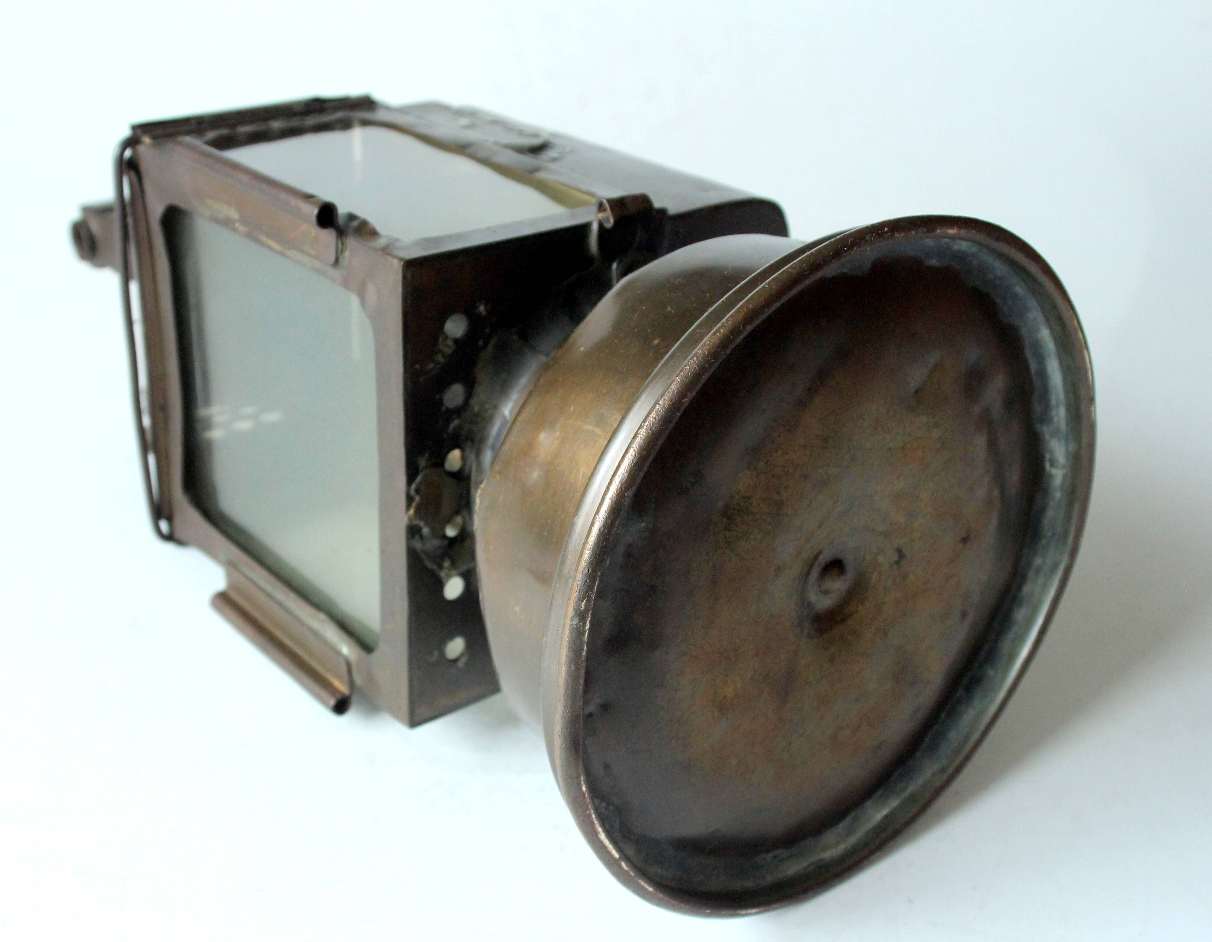 1930s - old carbide lamp, railway signal lamp, made of copper, metal and glass, by A. Butin/Paris