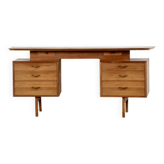 Midcentury Alfred Cox Desk In Walnut And Brass.
