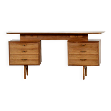 Midcentury Alfred Cox Desk In Walnut And Brass.