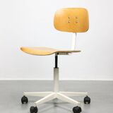 Vintage White & Wooden Swivel Office Chair, 70s