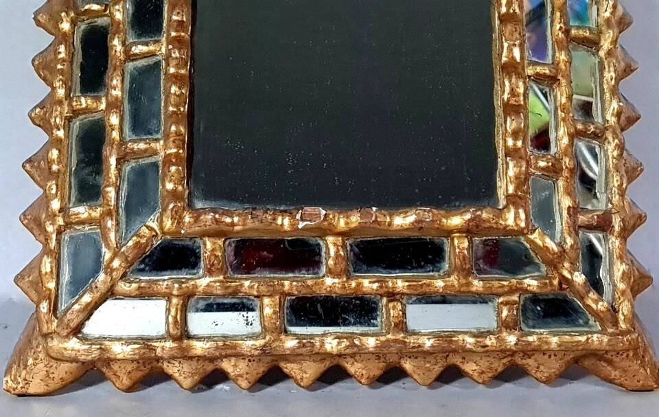 Mirror with reverse edges, carved wooden frame, vintage 50s, C942.