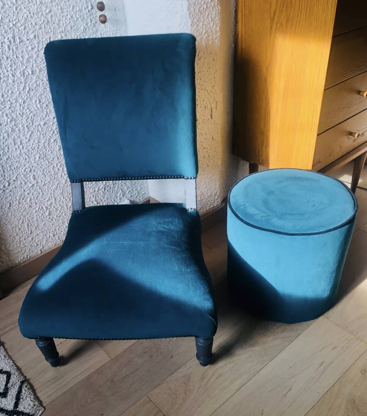 Velvet and studded armchair