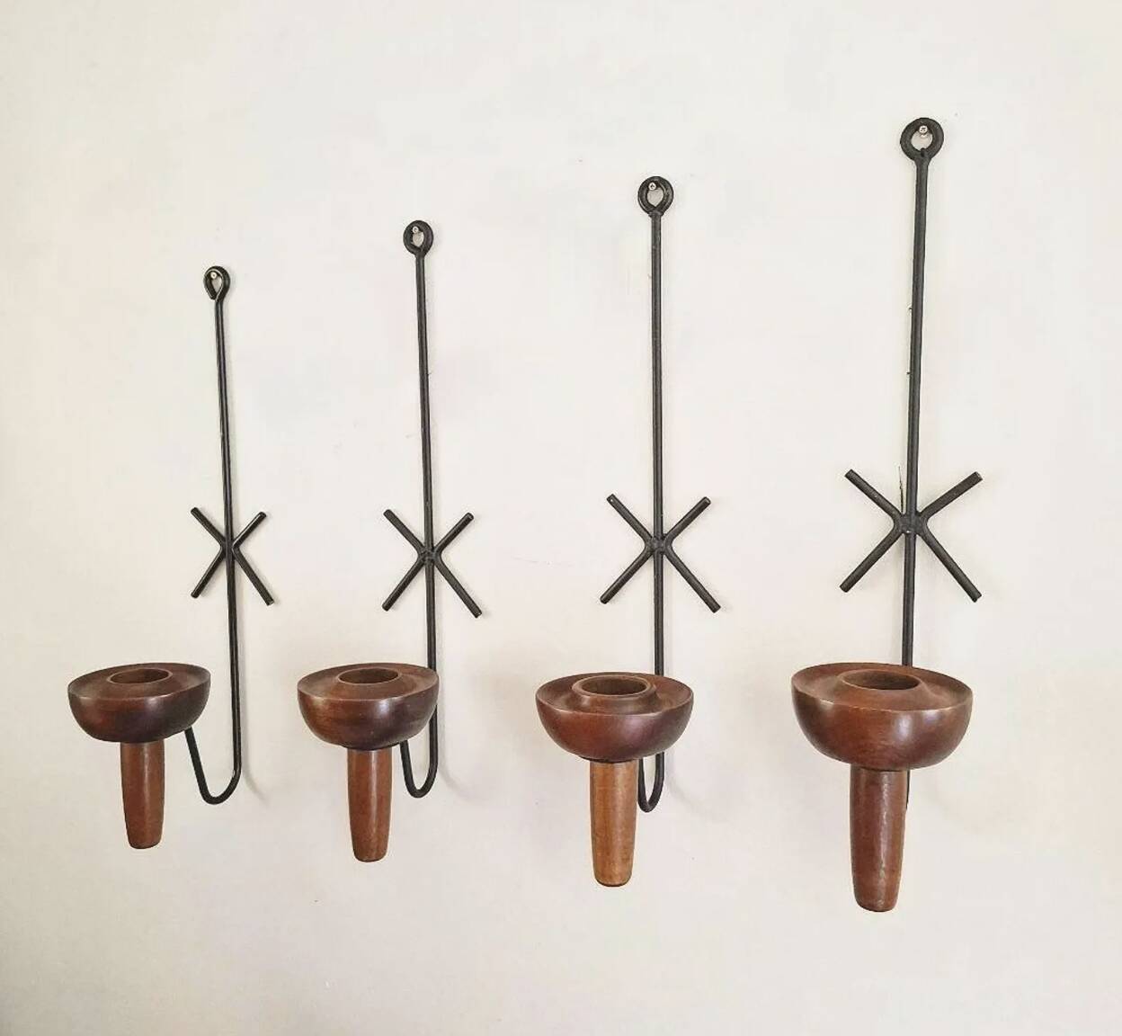 Vintage TEAK WALL SCONCE / lampett, candle holder, stylish, set of 4, 50s