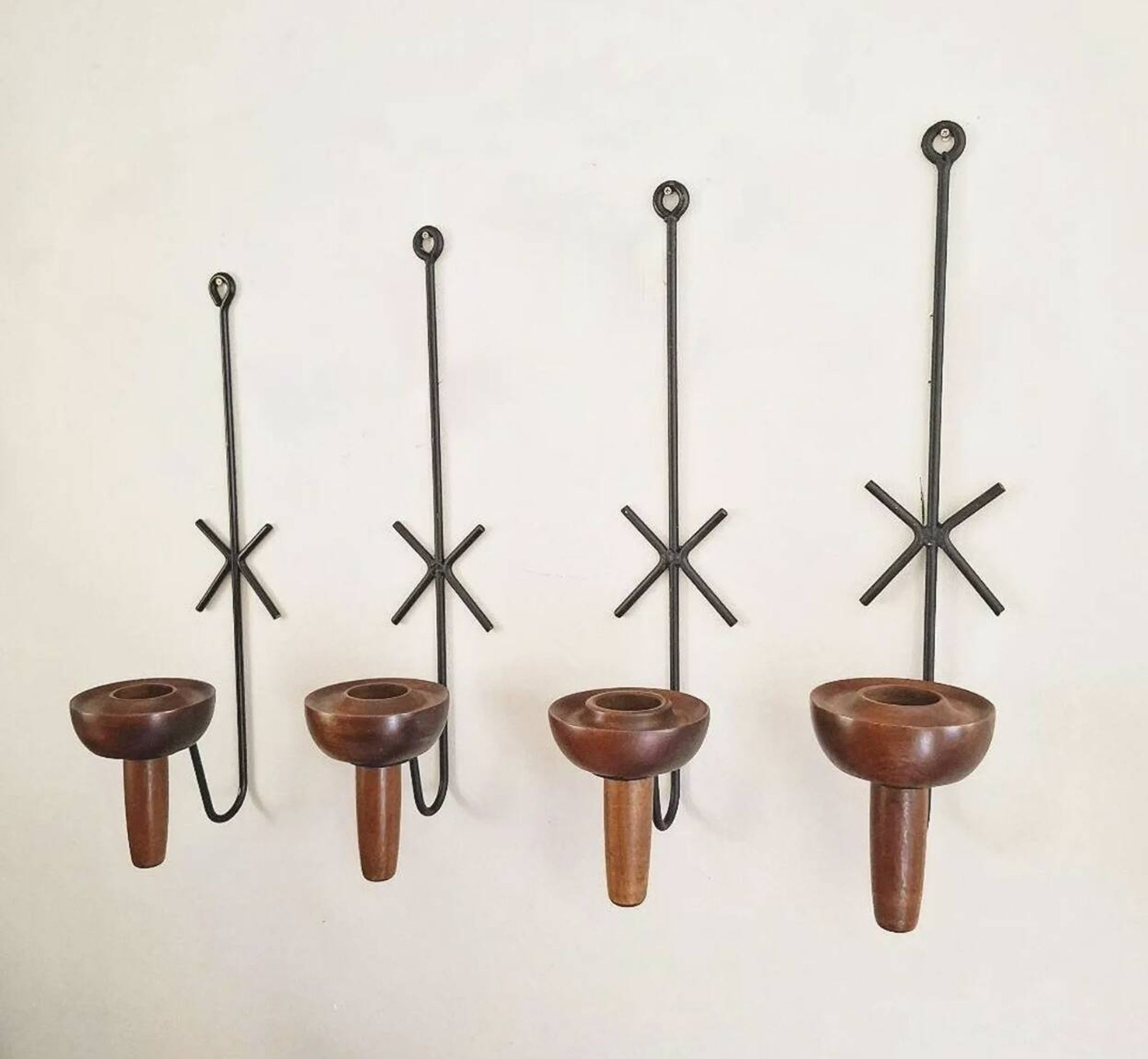 Vintage TEAK WALL SCONCE / lampett, candle holder, stylish, set of 4, 50s