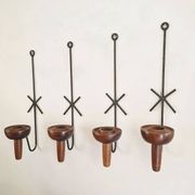 Vintage TEAK WALL SCONCE / lampett, candle holder, stylish, set of 4, 50s