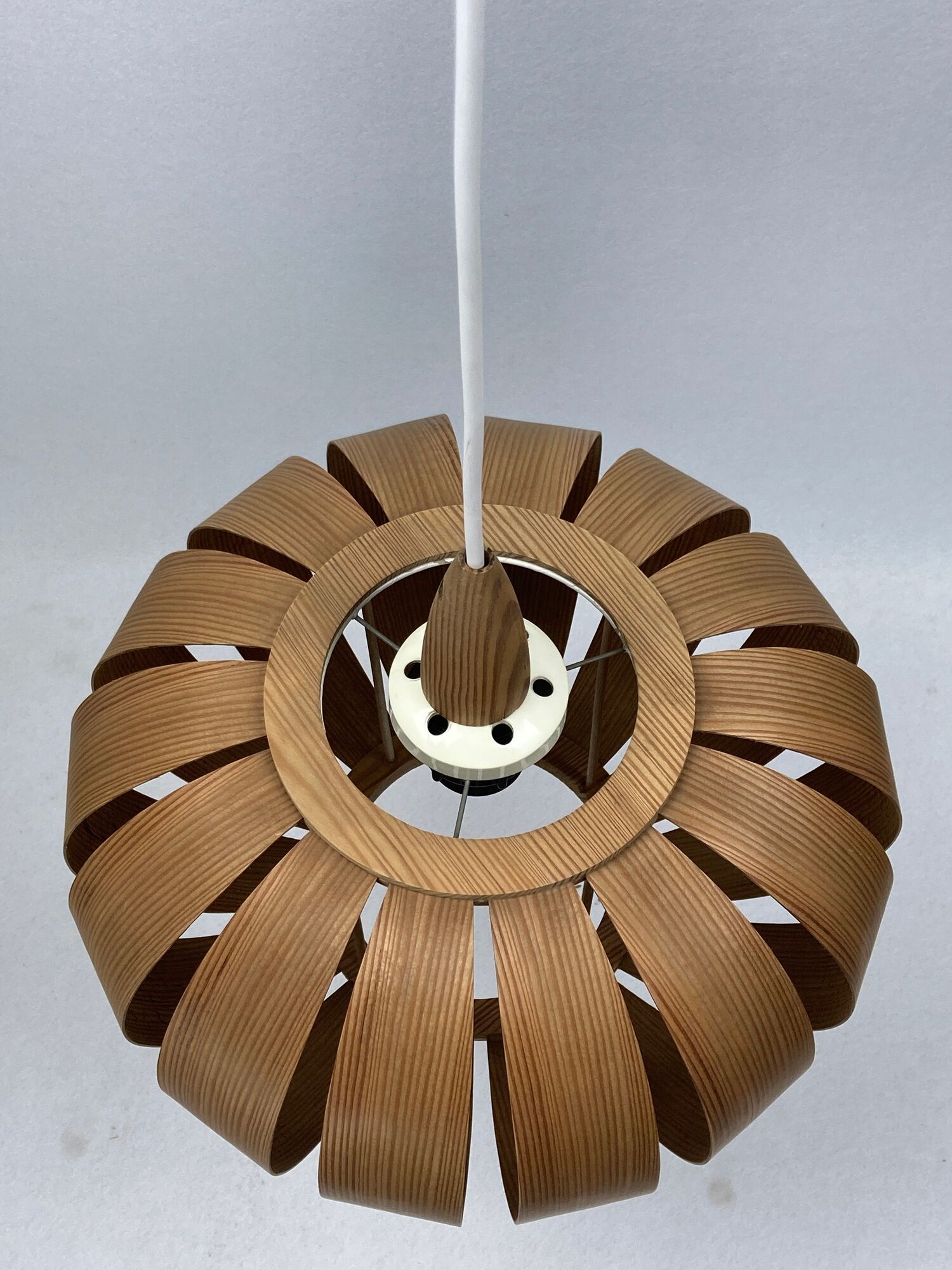 Scandinavian UFO Mushroom Pendants in Wood Veneer, 1970s