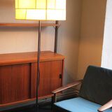 Lampadaire patchwork en parchemin et cuir noir par Staff, 1960