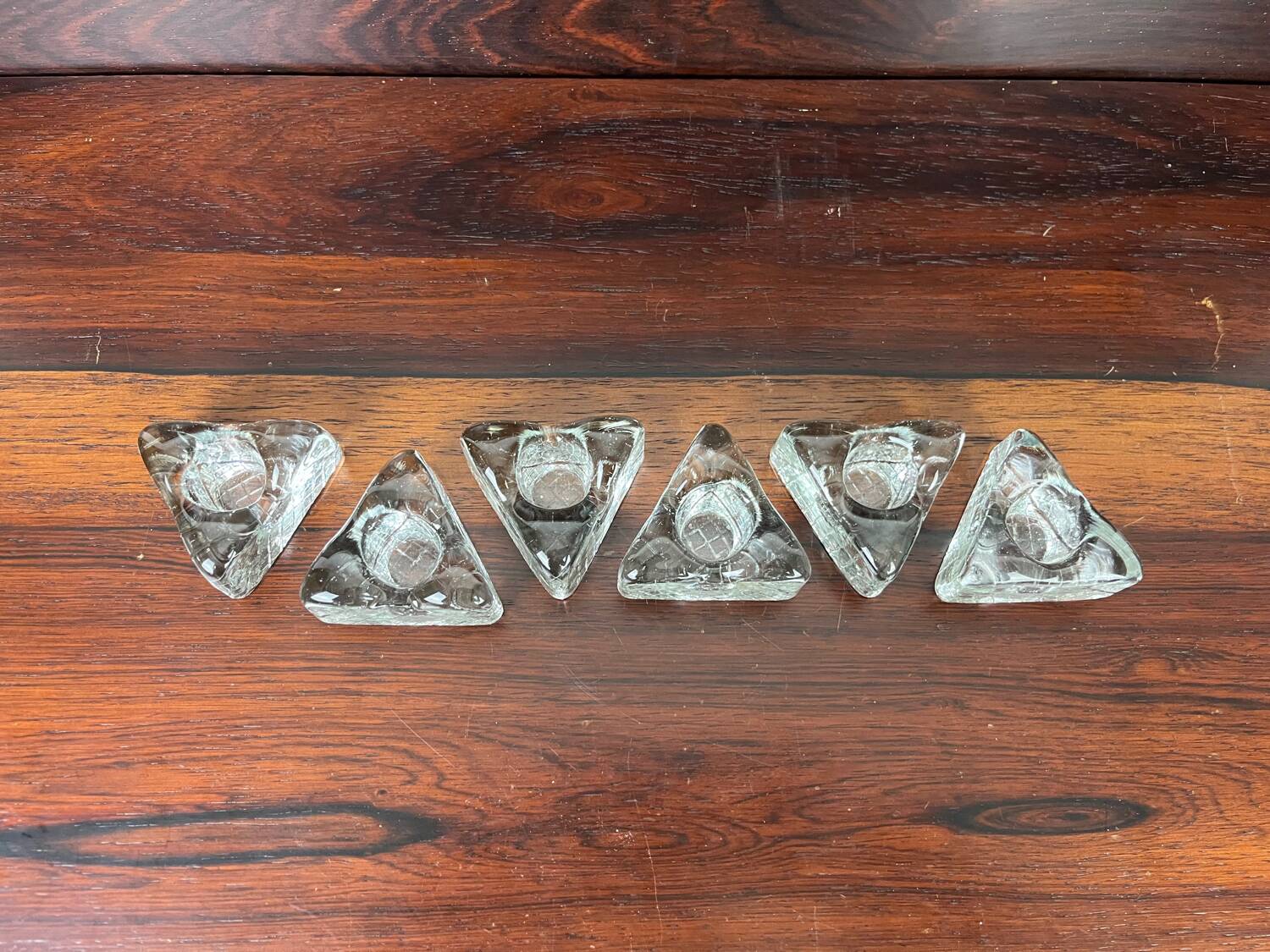 6 ice cube candle holders, molded glass