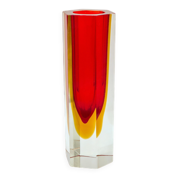 Vintage Murano Sommerso Collectible Sculpture Vase in Red and Clear Glass